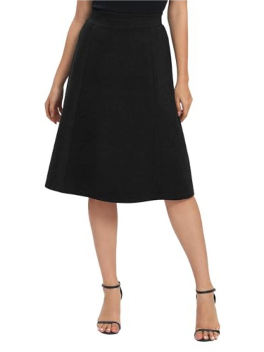 A-Line Elastic High Waist Flare Midi Knee Length Stretchy Skirt